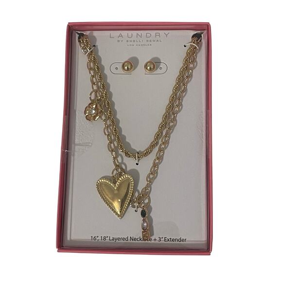 Laundry Shelli Segal Charm Necklace Stud Earrings Jewelry Gift Set Layered NWT - Picture 2 of 5